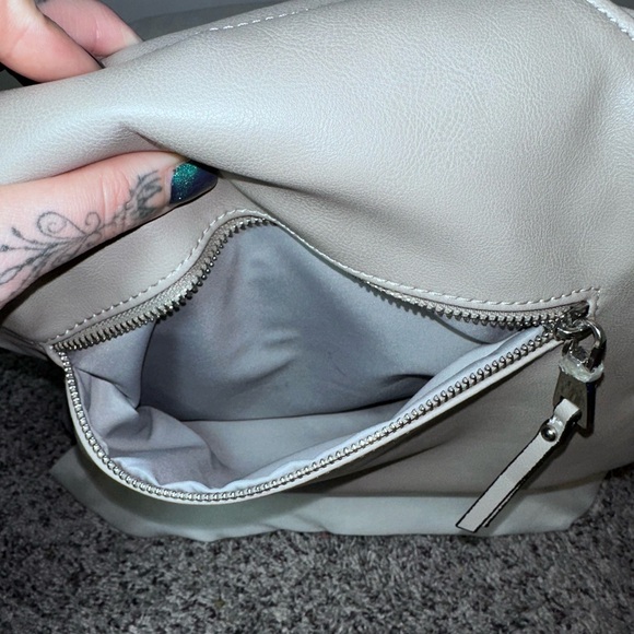 Gray Ring Handle Woven Panel Tote Handbag Faux Leather Modern Minimalist - Picture 8 of 13